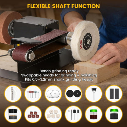Mini Belt Sander, Electric Small Sander Knife Making Supplies, 7 Adjustable Speed Electric Knife Sharpener, Power Belt Grinder for Woodworking. (Wet/Dry Pro - Advanced Grinding Kit)