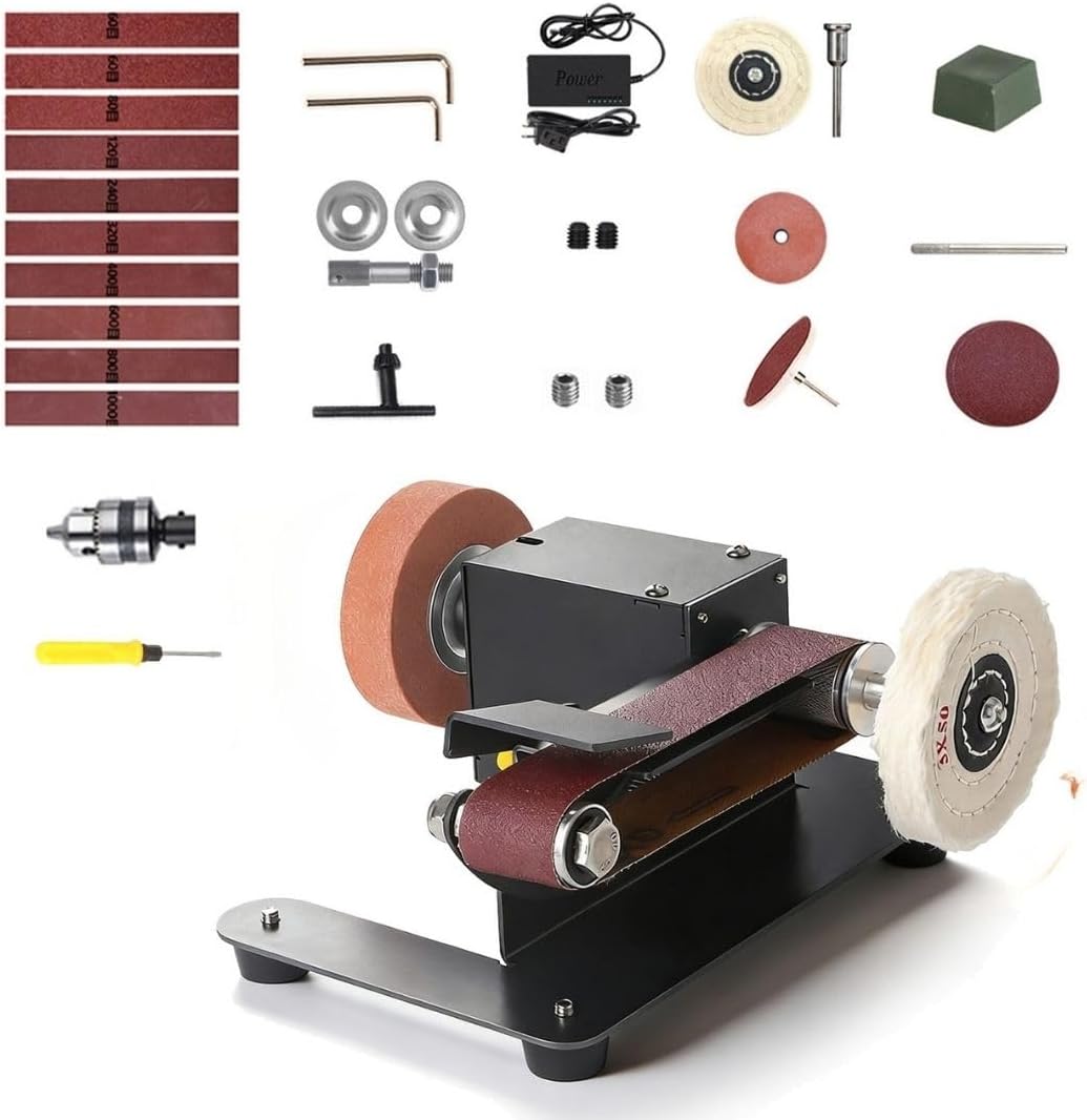 Mini Belt Sander, Electric Small Sander Knife Making Supplies, 7 Adjustable Speed Electric Knife Sharpener, Power Belt Grinder for Woodworking. (Wet/Dry Pro - Advanced Grinding Kit)