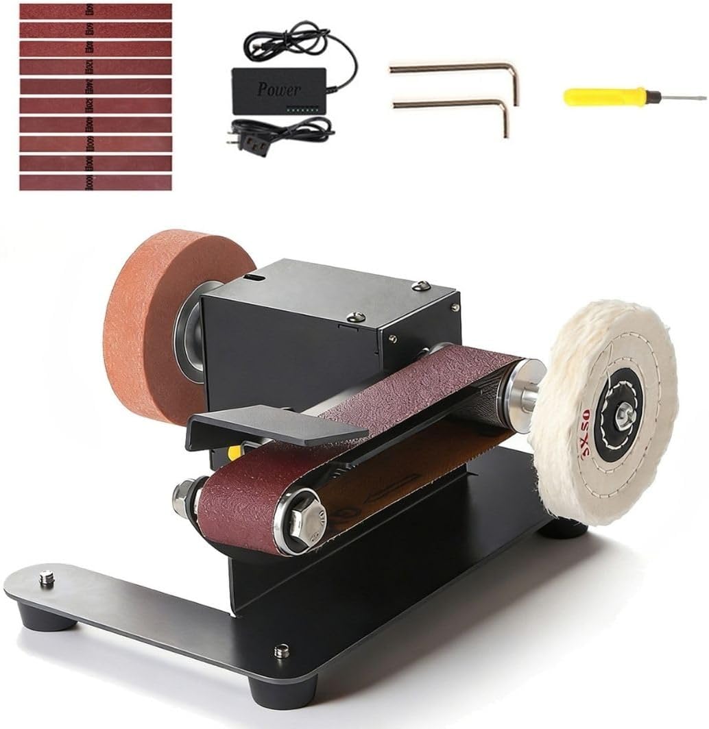 Mini Belt Sander, Electric Small Sander Knife Making Supplies, 7 Adjustable Speed Electric Knife Sharpener, Power Belt Grinder for Woodworking. (Wet/Dry Pro - Advanced Grinding Kit)