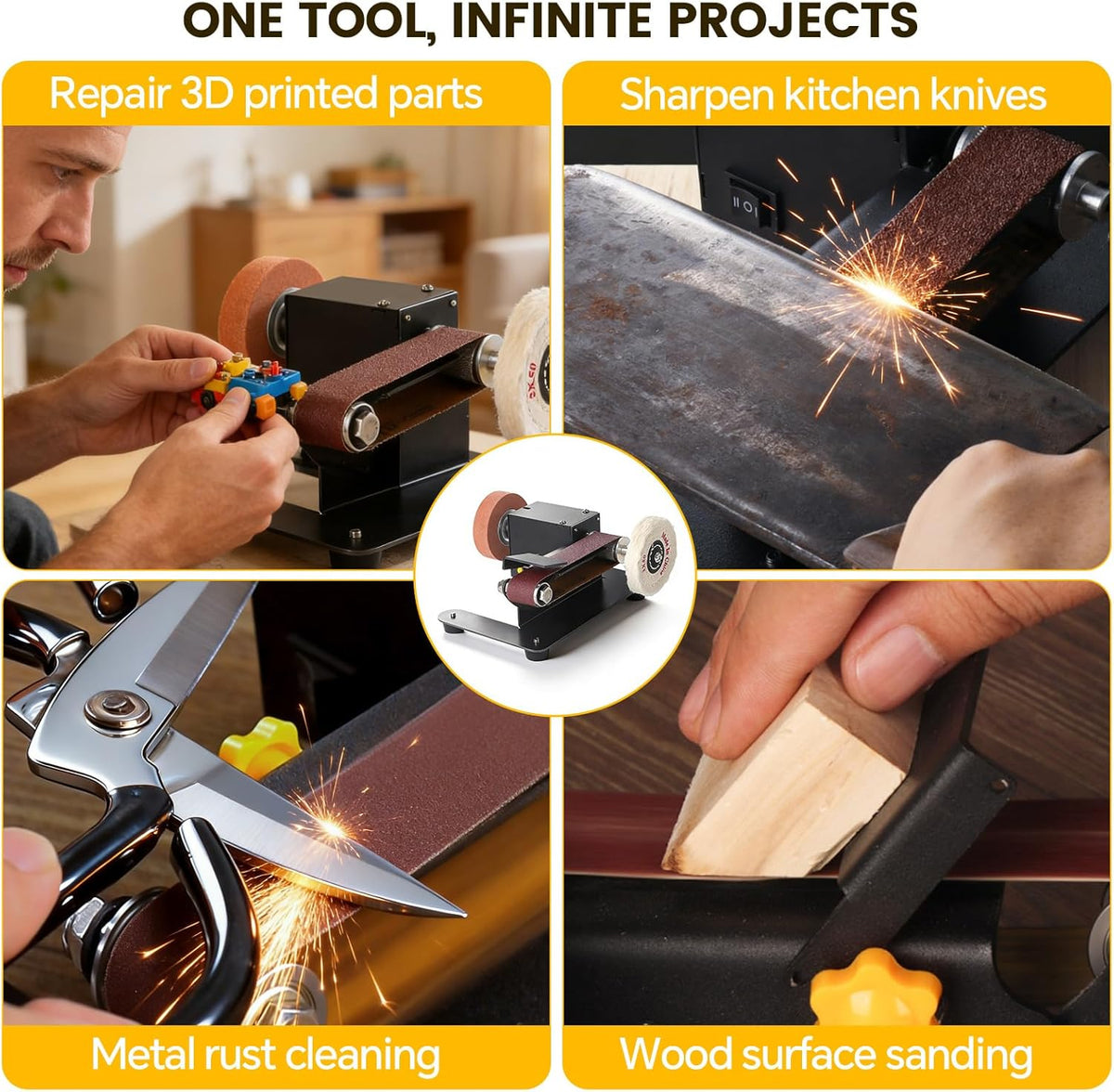 Mini Belt Sander, Electric Small Sander Knife Making Supplies, 7 Adjustable Speed Electric Knife Sharpener, Power Belt Grinder for Woodworking. (Wet/Dry Pro - Advanced Grinding Kit)