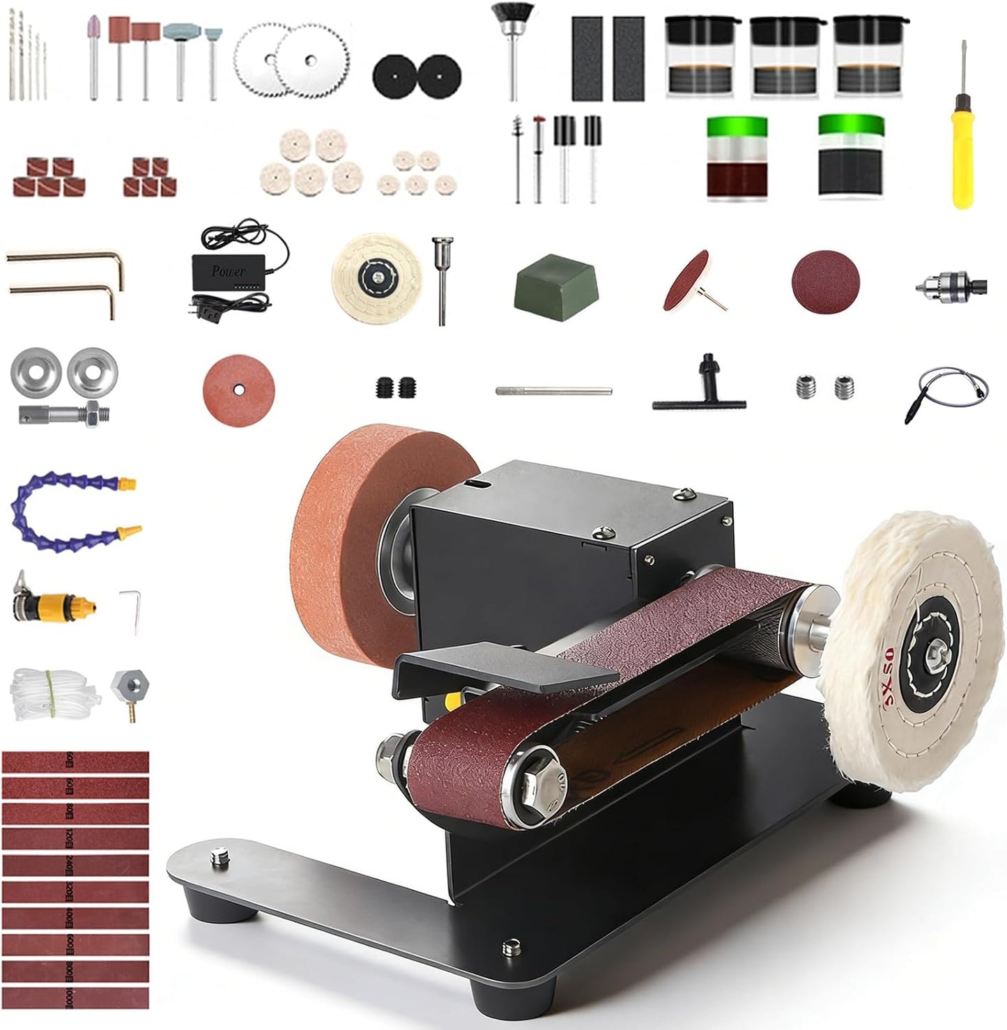 Mini Belt Sander, Electric Small Sander Knife Making Supplies, 7 Adjustable Speed Electric Knife Sharpener, Power Belt Grinder for Woodworking. (Wet/Dry Pro - Advanced Grinding Kit)