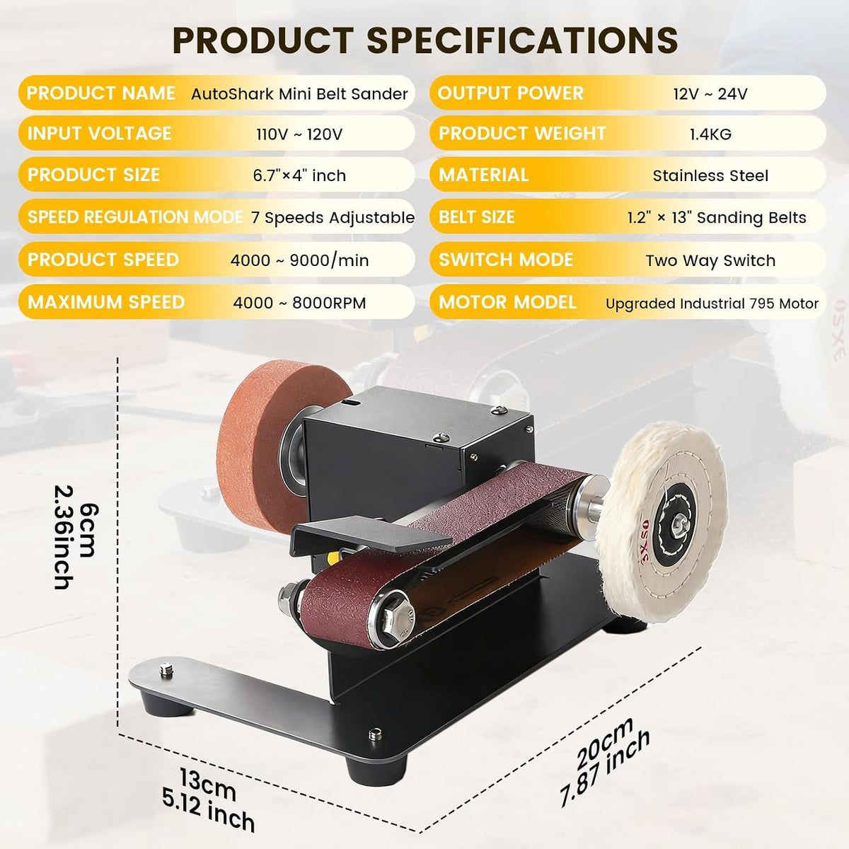 Mini Belt Sander, Electric Small Sander Knife Making Supplies, 7 Adjustable Speed Electric Knife Sharpener, Power Belt Grinder for Woodworking. (Wet/Dry Pro - Advanced Grinding Kit)