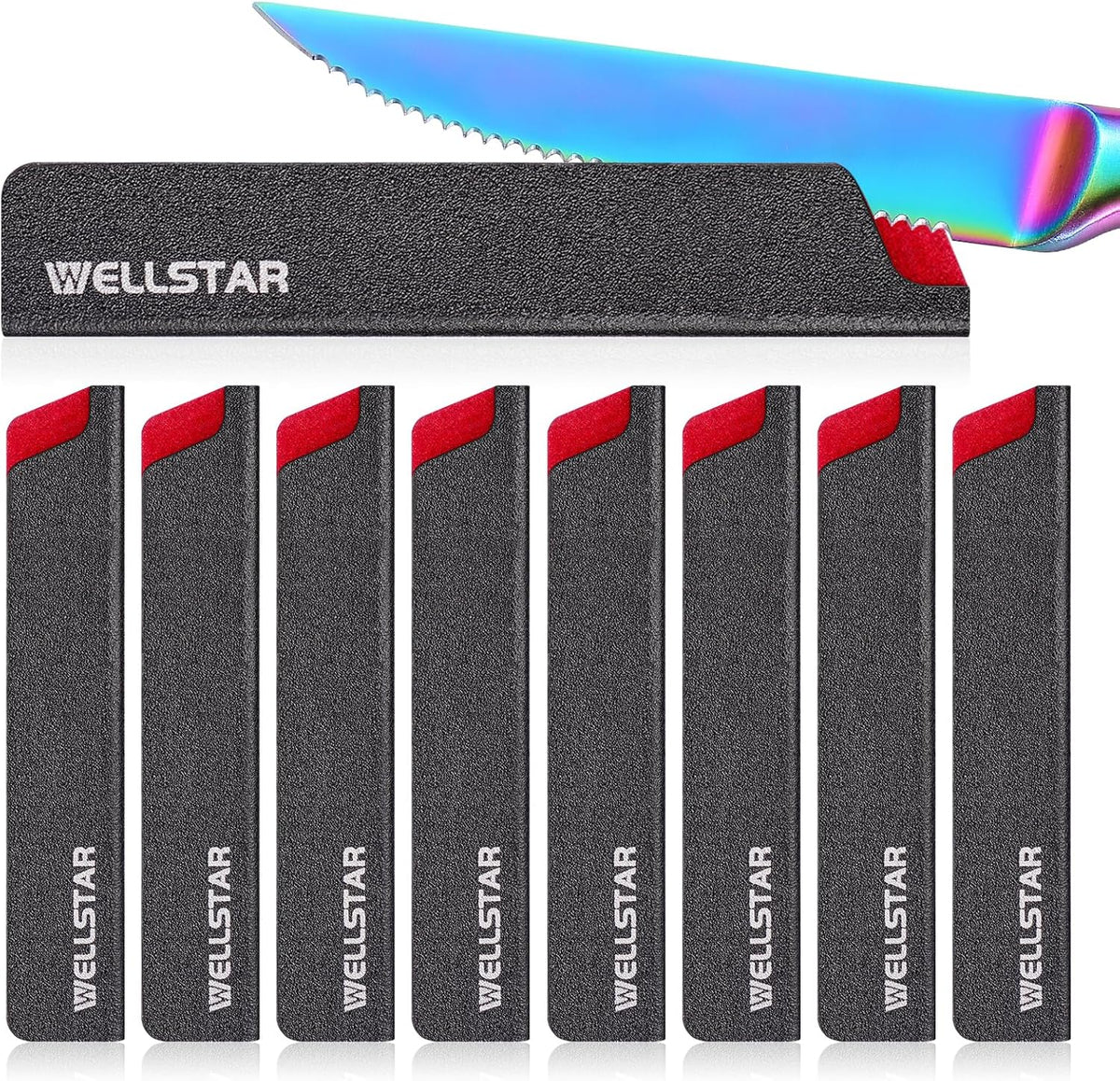Steak Knife Edge Guards Set, 8 Piece Universal Blade Covers, BPA Free ABS Protective Blade Sheaths, Non-Scratch Felt Lining Kitchen Utility or Steak Knives Covers (Knives not included)