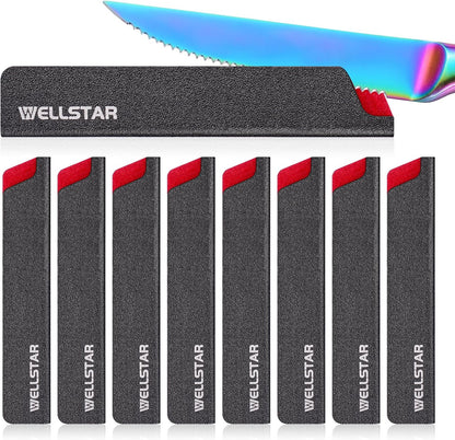 Steak Knife Edge Guards Set, 8 Piece Universal Blade Covers, BPA Free ABS Protective Blade Sheaths, Non-Scratch Felt Lining Kitchen Utility or Steak Knives Covers (Knives not included)
