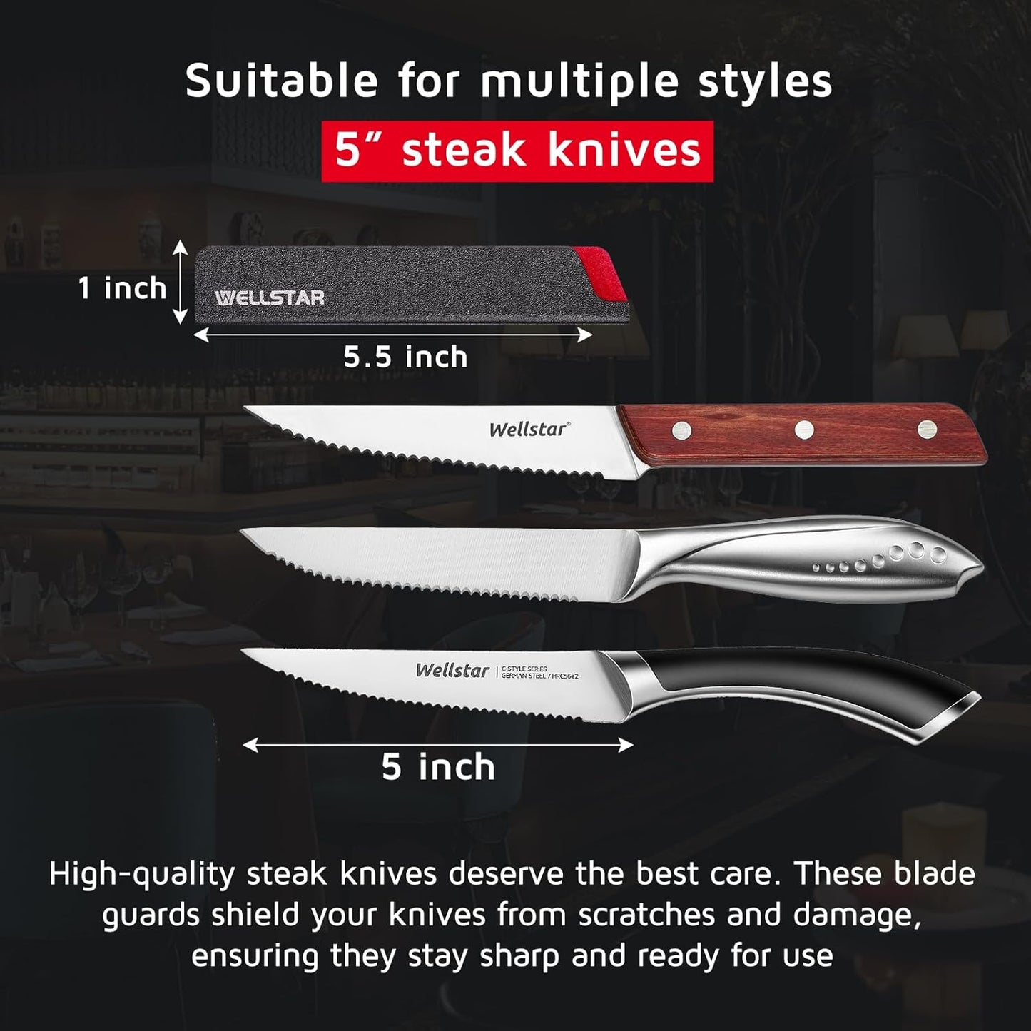 Steak Knife Edge Guards Set, 8 Piece Universal Blade Covers, BPA Free ABS Protective Blade Sheaths, Non-Scratch Felt Lining Kitchen Utility or Steak Knives Covers (Knives not included)