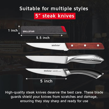 Steak Knife Edge Guards Set, 8 Piece Universal Blade Covers, BPA Free ABS Protective Blade Sheaths, Non-Scratch Felt Lining Kitchen Utility or Steak Knives Covers (Knives not included)