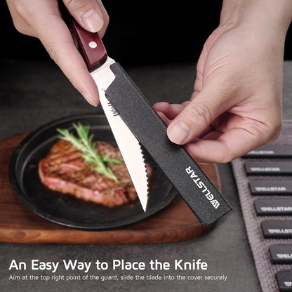 Steak Knife Edge Guards Set, 8 Piece Universal Blade Covers, BPA Free ABS Protective Blade Sheaths, Non-Scratch Felt Lining Kitchen Utility or Steak Knives Covers (Knives not included)
