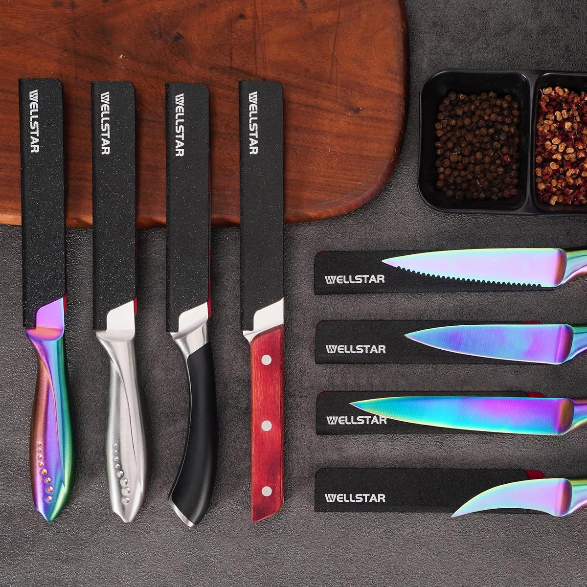Steak Knife Edge Guards Set, 8 Piece Universal Blade Covers, BPA Free ABS Protective Blade Sheaths, Non-Scratch Felt Lining Kitchen Utility or Steak Knives Covers (Knives not included)