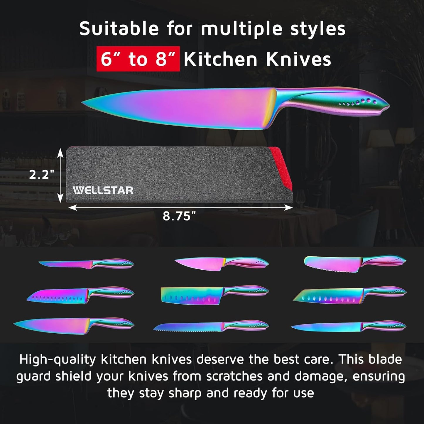 Steak Knife Edge Guards Set, 8 Piece Universal Blade Covers, BPA Free ABS Protective Blade Sheaths, Non-Scratch Felt Lining Kitchen Utility or Steak Knives Covers (Knives not included)