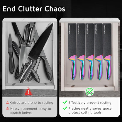 Steak Knife Edge Guards Set, 8 Piece Universal Blade Covers, BPA Free ABS Protective Blade Sheaths, Non-Scratch Felt Lining Kitchen Utility or Steak Knives Covers (Knives not included)