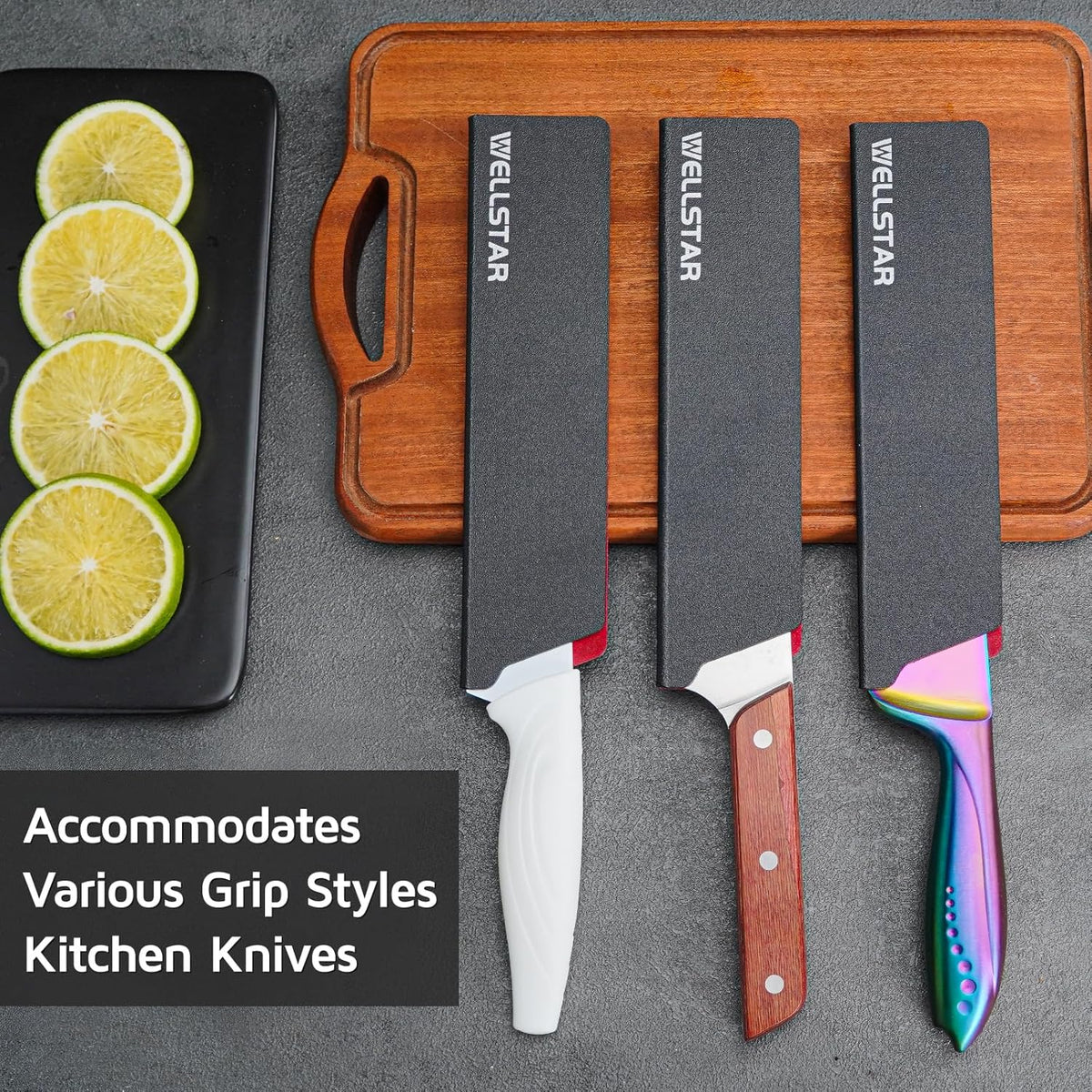 Steak Knife Edge Guards Set, 8 Piece Universal Blade Covers, BPA Free ABS Protective Blade Sheaths, Non-Scratch Felt Lining Kitchen Utility or Steak Knives Covers (Knives not included)