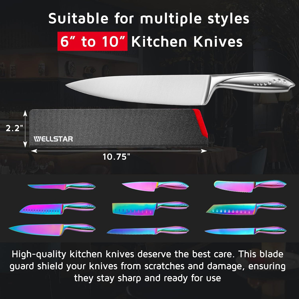 Steak Knife Edge Guards Set, 8 Piece Universal Blade Covers, BPA Free ABS Protective Blade Sheaths, Non-Scratch Felt Lining Kitchen Utility or Steak Knives Covers (Knives not included)