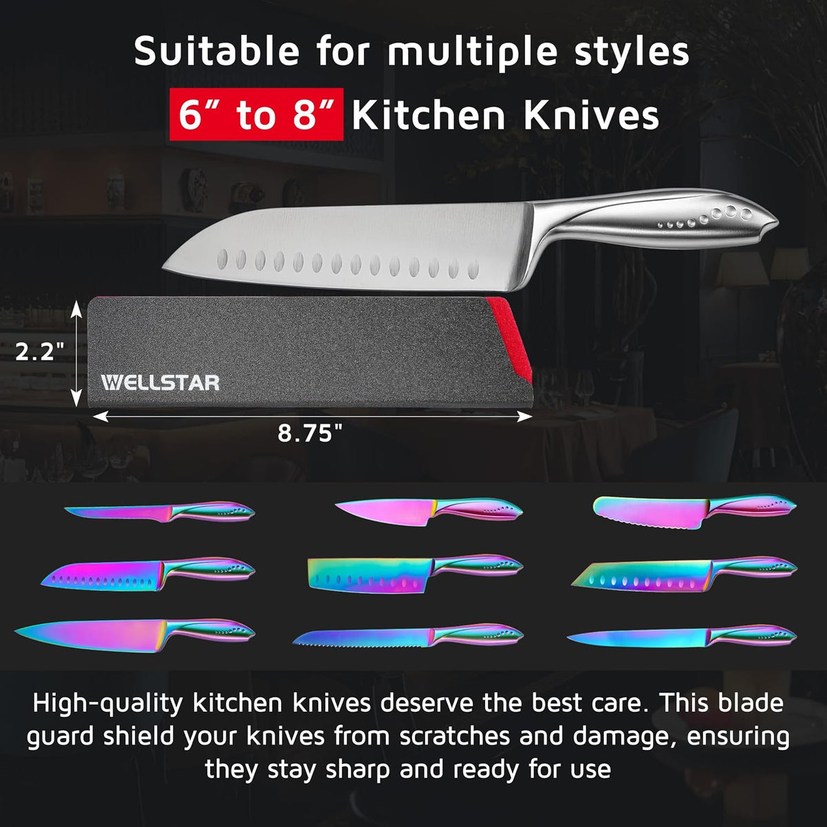 Steak Knife Edge Guards Set, 8 Piece Universal Blade Covers, BPA Free ABS Protective Blade Sheaths, Non-Scratch Felt Lining Kitchen Utility or Steak Knives Covers (Knives not included)