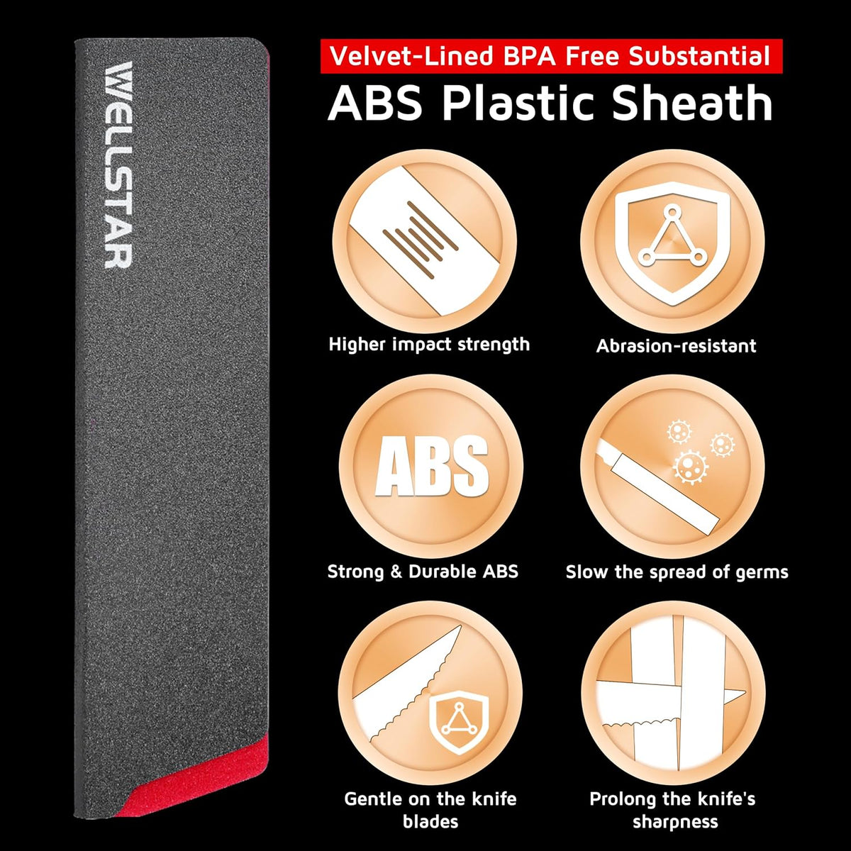 Steak Knife Edge Guards Set, 8 Piece Universal Blade Covers, BPA Free ABS Protective Blade Sheaths, Non-Scratch Felt Lining Kitchen Utility or Steak Knives Covers (Knives not included)