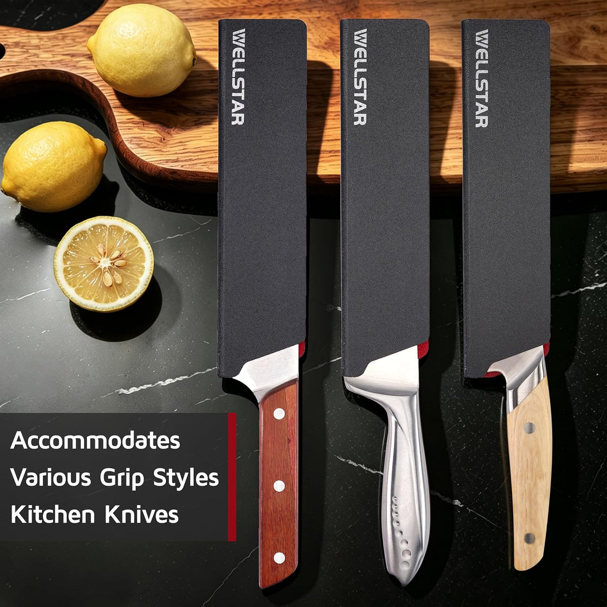 Steak Knife Edge Guards Set, 8 Piece Universal Blade Covers, BPA Free ABS Protective Blade Sheaths, Non-Scratch Felt Lining Kitchen Utility or Steak Knives Covers (Knives not included)