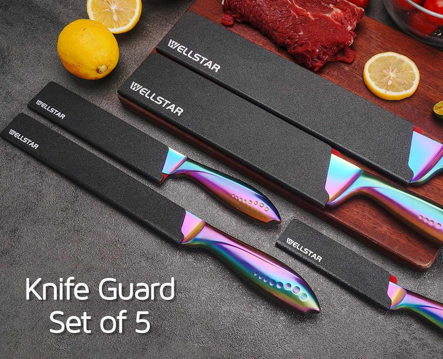 Steak Knife Edge Guards Set, 8 Piece Universal Blade Covers, BPA Free ABS Protective Blade Sheaths, Non-Scratch Felt Lining Kitchen Utility or Steak Knives Covers (Knives not included)