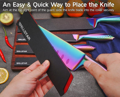 Steak Knife Edge Guards Set, 8 Piece Universal Blade Covers, BPA Free ABS Protective Blade Sheaths, Non-Scratch Felt Lining Kitchen Utility or Steak Knives Covers (Knives not included)