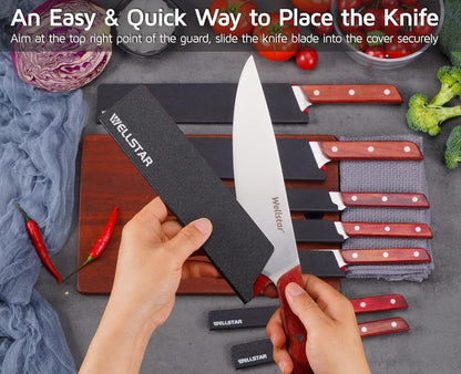 Steak Knife Edge Guards Set, 8 Piece Universal Blade Covers, BPA Free ABS Protective Blade Sheaths, Non-Scratch Felt Lining Kitchen Utility or Steak Knives Covers (Knives not included)