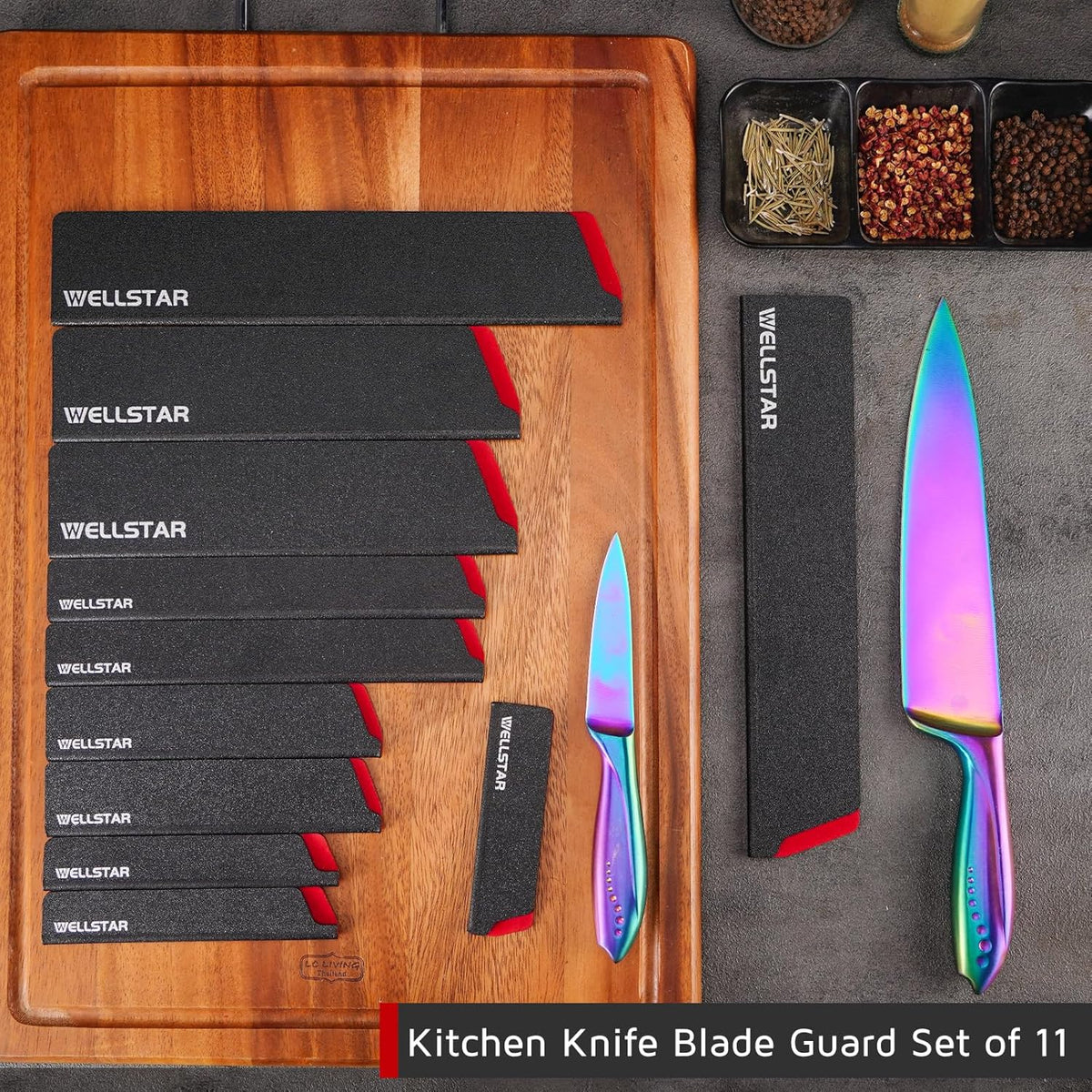Steak Knife Edge Guards Set, 8 Piece Universal Blade Covers, BPA Free ABS Protective Blade Sheaths, Non-Scratch Felt Lining Kitchen Utility or Steak Knives Covers (Knives not included)
