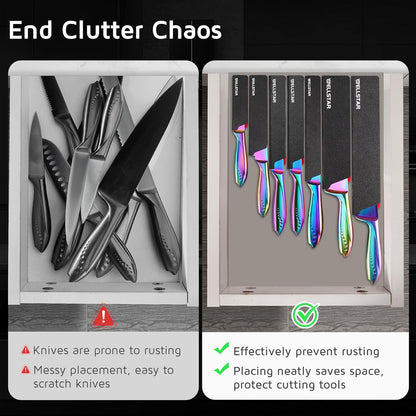 Steak Knife Edge Guards Set, 8 Piece Universal Blade Covers, BPA Free ABS Protective Blade Sheaths, Non-Scratch Felt Lining Kitchen Utility or Steak Knives Covers (Knives not included)