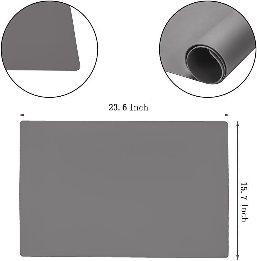 23.6'' by 15.7''Flexible Silicone Placemat Non Slip Waterproof Heat Resistant Dinner Table Black 1PCS