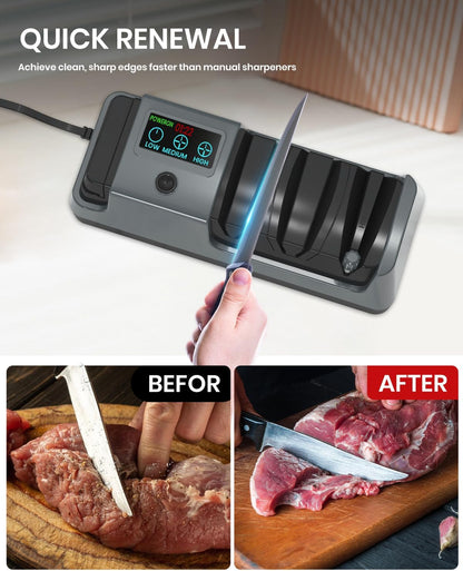 Upgrade 5 in 1 Electric Knife Sharpener with LCD Screen, 3 Rotational Speed Adjustable, 100% Diamond Abrasives, knife sharpener for Straight, Serrated, Meat Cleaver, Ceramic Knives Electric Knife