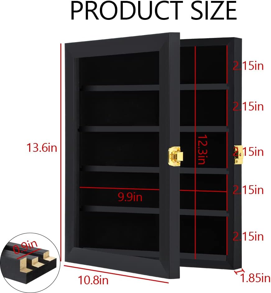 Pocket Knife Display Case Knife Collection Display Box for Wall Folding Knife Cabinet with Uv Protection Acrylic Lockable Black