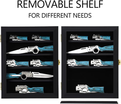 Pocket Knife Display Case Knife Collection Display Box for Wall Folding Knife Cabinet with Uv Protection Acrylic Lockable Black
