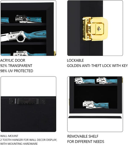 Pocket Knife Display Case Knife Collection Display Box for Wall Folding Knife Cabinet with Uv Protection Acrylic Lockable Black