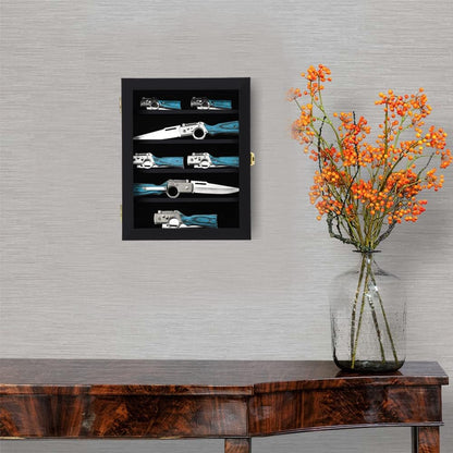 Pocket Knife Display Case Knife Collection Display Box for Wall Folding Knife Cabinet with Uv Protection Acrylic Lockable Black