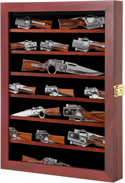 Pocket Knife Display Case Knife Collection Display Box for Wall Folding Knife Cabinet with Uv Protection Acrylic Lockable Black