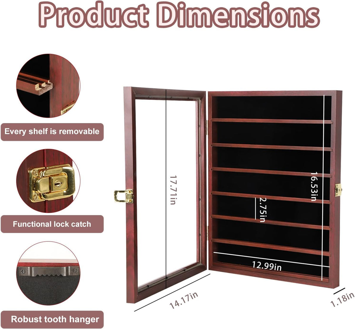 Pocket Knife Display Case Knife Collection Display Box for Wall Folding Knife Cabinet with Uv Protection Acrylic Lockable Black