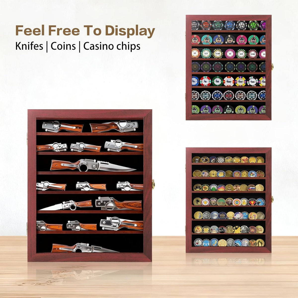 Pocket Knife Display Case Knife Collection Display Box for Wall Folding Knife Cabinet with Uv Protection Acrylic Lockable Black