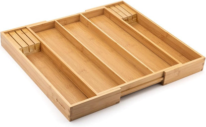 Kitchen Drawer Organizer with Knife Blocks - Utensil Drawer Organizer for Kitchen, Cutlery Tray & Silverware Organizer, 3-5 Slots - Bamboo Organizer for Utensils & Flatware (Natural)