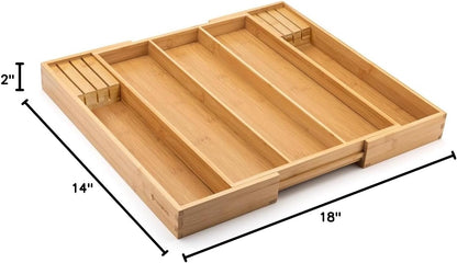 Kitchen Drawer Organizer with Knife Blocks - Utensil Drawer Organizer for Kitchen, Cutlery Tray & Silverware Organizer, 3-5 Slots - Bamboo Organizer for Utensils & Flatware (Natural)