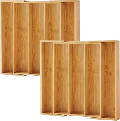 Kitchen Drawer Organizer with Knife Blocks - Utensil Drawer Organizer for Kitchen, Cutlery Tray & Silverware Organizer, 3-5 Slots - Bamboo Organizer for Utensils & Flatware (Natural)