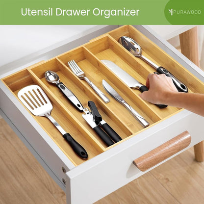Kitchen Drawer Organizer with Knife Blocks - Utensil Drawer Organizer for Kitchen, Cutlery Tray & Silverware Organizer, 3-5 Slots - Bamboo Organizer for Utensils & Flatware (Natural)