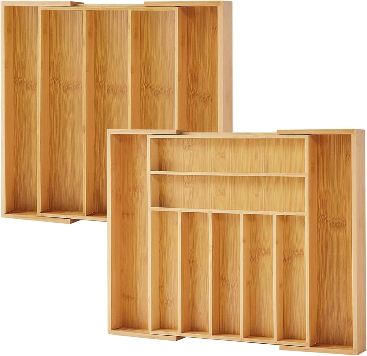 Kitchen Drawer Organizer with Knife Blocks - Utensil Drawer Organizer for Kitchen, Cutlery Tray & Silverware Organizer, 3-5 Slots - Bamboo Organizer for Utensils & Flatware (Natural)