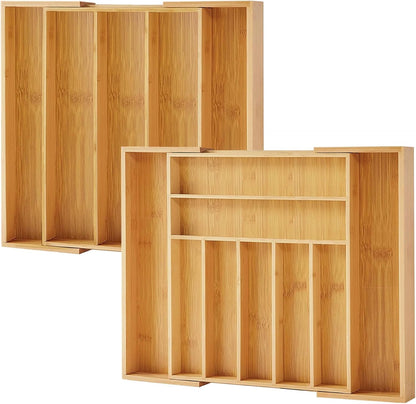Kitchen Drawer Organizer with Knife Blocks - Utensil Drawer Organizer for Kitchen, Cutlery Tray & Silverware Organizer, 3-5 Slots - Bamboo Organizer for Utensils & Flatware (Natural)