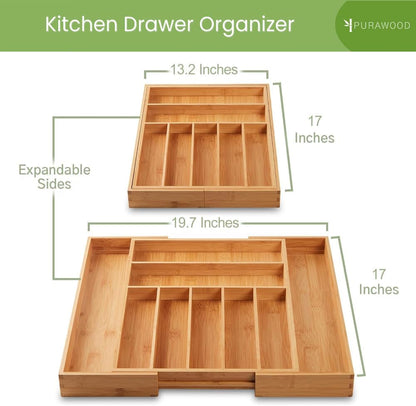 Kitchen Drawer Organizer with Knife Blocks - Utensil Drawer Organizer for Kitchen, Cutlery Tray & Silverware Organizer, 3-5 Slots - Bamboo Organizer for Utensils & Flatware (Natural)