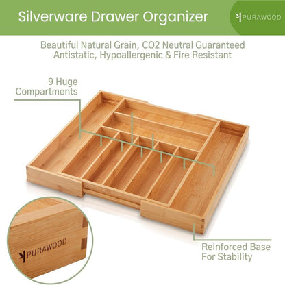 Kitchen Drawer Organizer with Knife Blocks - Utensil Drawer Organizer for Kitchen, Cutlery Tray & Silverware Organizer, 3-5 Slots - Bamboo Organizer for Utensils & Flatware (Natural)