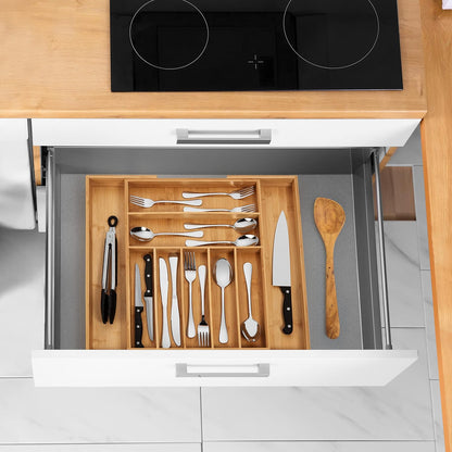 Kitchen Drawer Organizer with Knife Blocks - Utensil Drawer Organizer for Kitchen, Cutlery Tray & Silverware Organizer, 3-5 Slots - Bamboo Organizer for Utensils & Flatware (Natural)