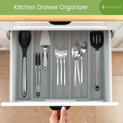 Kitchen Drawer Organizer with Knife Blocks - Utensil Drawer Organizer for Kitchen, Cutlery Tray & Silverware Organizer, 3-5 Slots - Bamboo Organizer for Utensils & Flatware (Natural)