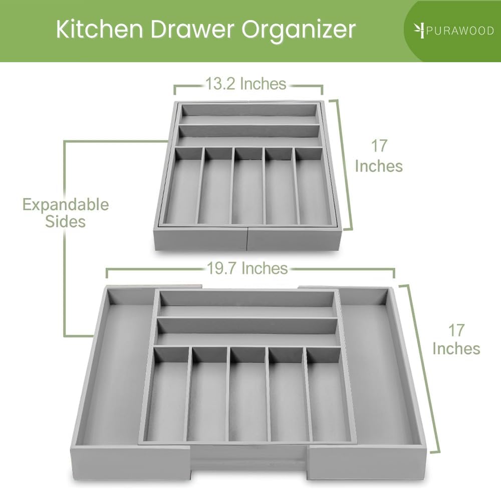 Kitchen Drawer Organizer with Knife Blocks - Utensil Drawer Organizer for Kitchen, Cutlery Tray & Silverware Organizer, 3-5 Slots - Bamboo Organizer for Utensils & Flatware (Natural)