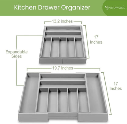 Kitchen Drawer Organizer with Knife Blocks - Utensil Drawer Organizer for Kitchen, Cutlery Tray & Silverware Organizer, 3-5 Slots - Bamboo Organizer for Utensils & Flatware (Natural)