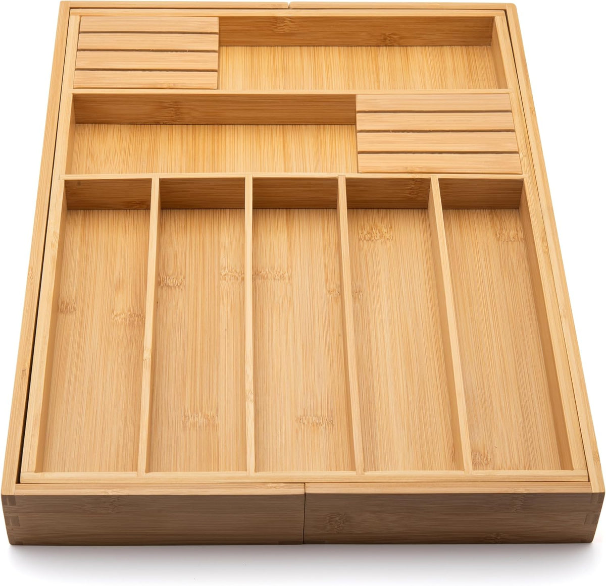 Kitchen Drawer Organizer with Knife Blocks - Utensil Drawer Organizer for Kitchen, Cutlery Tray & Silverware Organizer, 3-5 Slots - Bamboo Organizer for Utensils & Flatware (Natural)