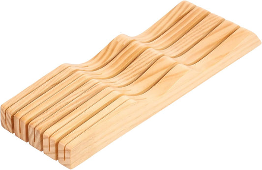 Knife Block Holder Organizer, Compatible Compact Knife Drawer Organizer, Sturdy Versatile Meat Cutting Tool Holder for Putting Tool, Fits Most Knifes Sizes, Bamboo In-Drawer Block Set(5 pieces)