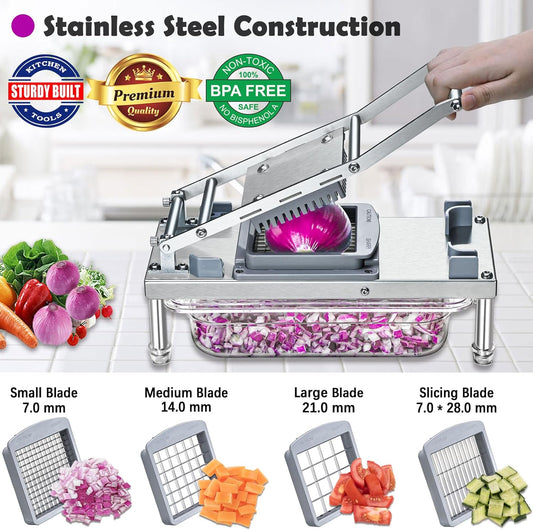 Stainless Steel Vegetable Chopper with 10 Blades - Mandoline Slicer-Pro Food Chopper with Container - Veggie Salad Onion Chopper - Potato Dicer - Tomato Cutter - Cheese Grater