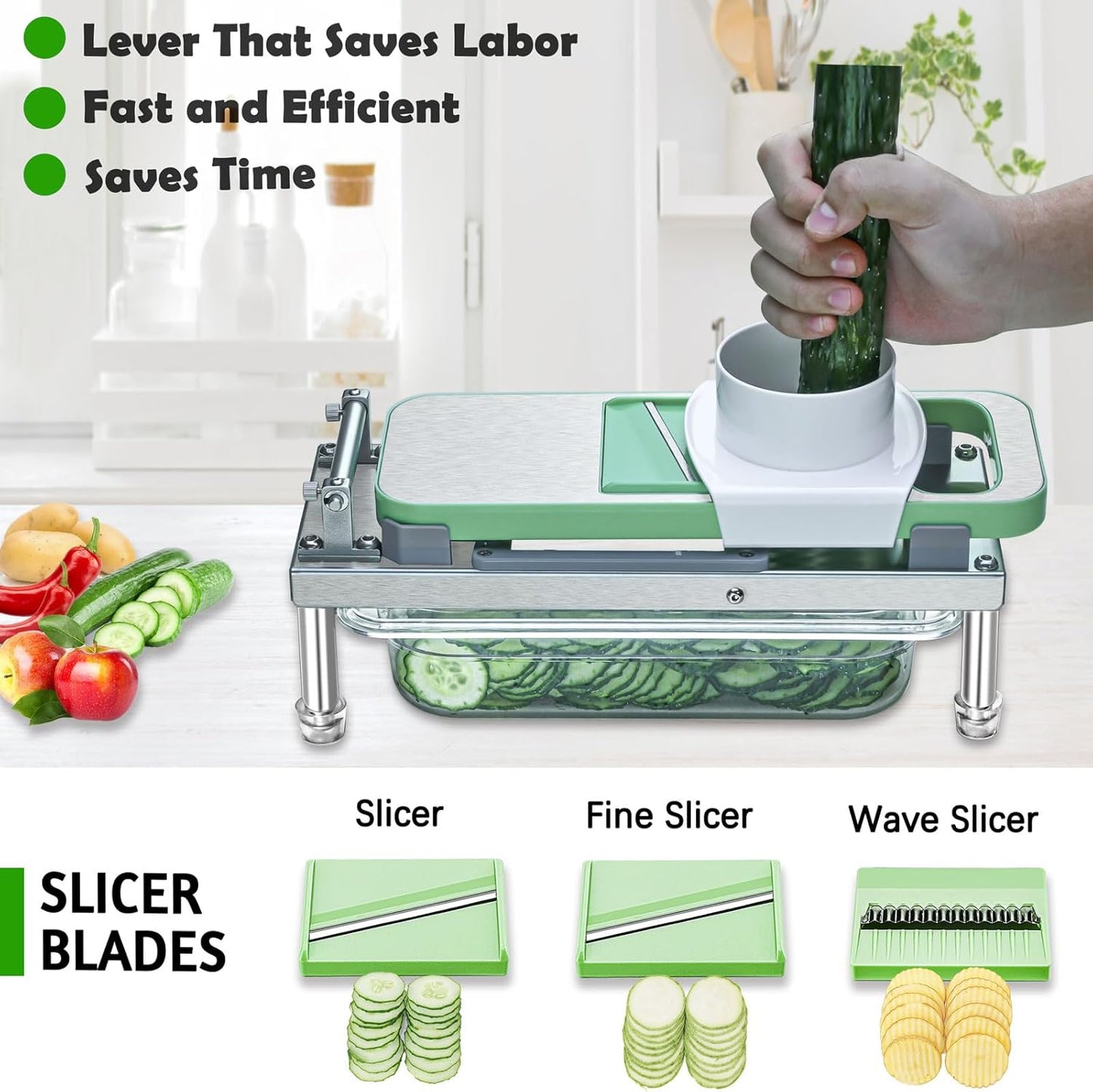 Stainless Steel Vegetable Chopper with 10 Blades - Mandoline Slicer-Pro Food Chopper with Container - Veggie Salad Onion Chopper - Potato Dicer - Tomato Cutter - Cheese Grater