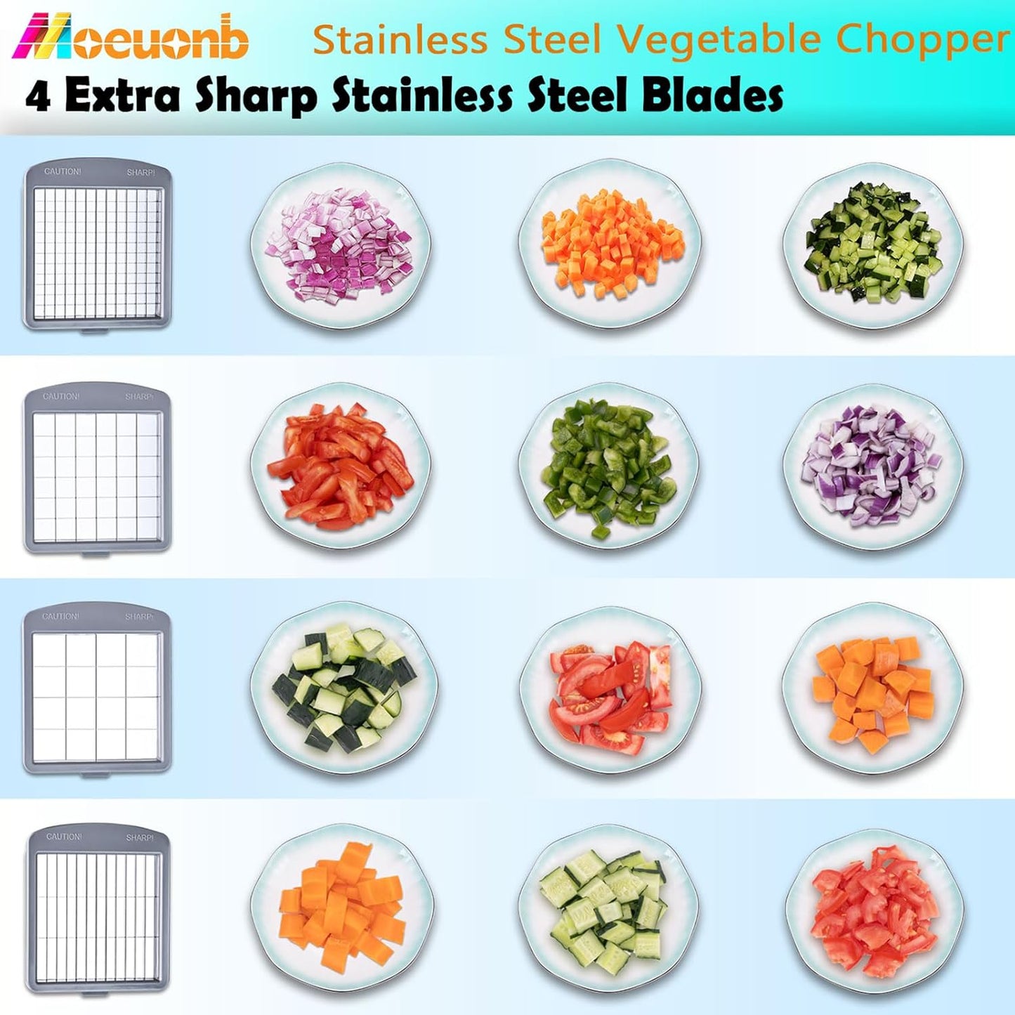 Stainless Steel Vegetable Chopper with 10 Blades - Mandoline Slicer-Pro Food Chopper with Container - Veggie Salad Onion Chopper - Potato Dicer - Tomato Cutter - Cheese Grater